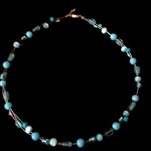 Silvertone and Seaglass Wire Necklace